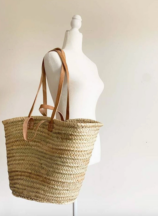 French Market Basket - Straw & Leather
