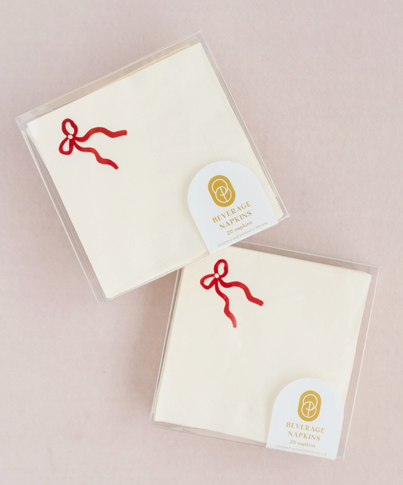 Red Bow Cocktail Paper Beverage Napkins - Set of 20